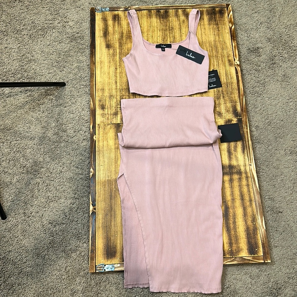 Lulu’s set for life, blush, pink, red body con, two piece dress NWT small